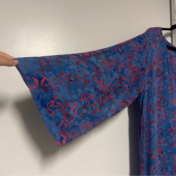 Soft Surroundings Kaftan Swim Coverup Beach Tassels Blue/ red floral Size XL - Picture 4 of 7